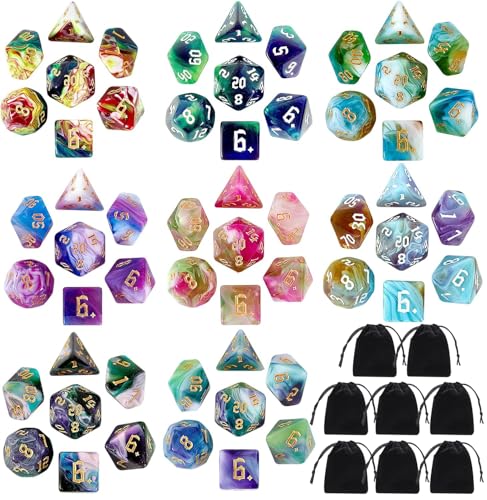 56 Pcs Polyhedral DND Dice Set with 8 Velvet Storage Bags | 7 dice per set, ideal for DND, RPG, MTG tabletop role-playing games
