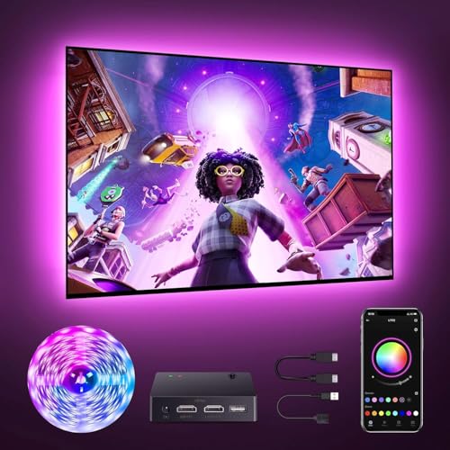 Nexillumi HDMI LED Lights for TV, 32.8ft TV LED Backlight for 70-100 Inch, RGB LED Strip Lights Behind TV, APP Remote Control Music Sync TV Led Lights for Bedroom - size: HDMI 32.8ft for 55"-85" TV