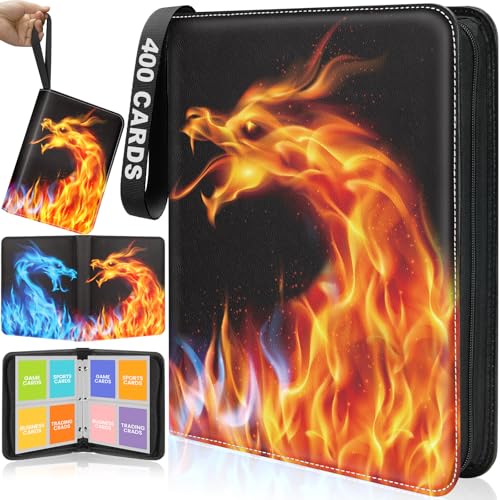Trading Card Binder 4 Pocket – Holds 440 Cards, 50 Removable Sleeves, 3-Ring Album for Game, MTG & Sports Cards – Secure Storage & Premium Protection, Gifts for Boys and Girls, Yellow and Blue - color: Yellow and Blue, size: Small