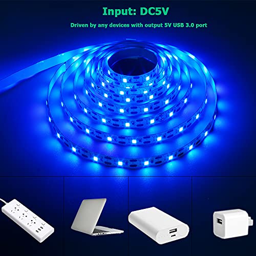 5V USB Blue 460-465nm LED Strip USB Powered 13.12ft/4M(2pcs x 6.6ft) | 240LEDs Flexible SMD2835 High Brightness No-Waterproof IP20 LED Tape Lights - color: Blue
