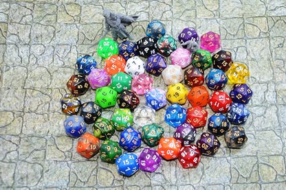 SmartDealsPro 50-Pack D20 20 Sided Dice Polyhedral Dice with Pouch for DND RPG MTG Table Game (D20, Mix Color) - color: Mix Color, style: D20