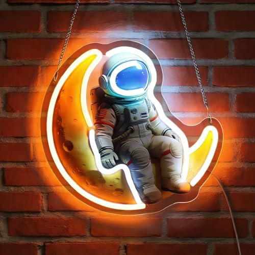 LED Moon Astronaut Neon Sign Light Up Outer Space Lights Lighted Spaceman Neon Signs for Bedroom Dorm Hallway Garage Man Cave Bar Gaming Room Wall Decor Art Gifts - color: Astronaut
