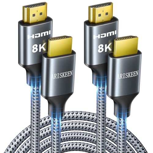 ARISKEEN 8K HDMI Cable 8FT 2-Pack, 48Gbps High Speed HDMI 2.1 Cable, 8K 60Hz, 4K 120Hz 144Hz Support for HDR 10, HDCP 2.2 2.3, eARC, DTS:X, Braided HDMI Cord Compatible with Laptop/HDTV - 8 Feet - size: 8 Feet