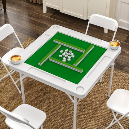 Mahjong Table, 35.4" Square Folding Card Table with Green Felt, Chip Trays, 4 Cup Holders, Multi-Game, Domino and Poker Tables for 4 Players, Portable Foldable Tables for Jigsaw Puzzles - color: White
