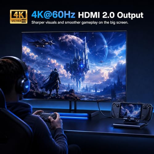 Docking Station Steam Deck Dock: Adjustable Stand 6-in-1 Hub Stream Deck Accessories with HDMI 2.0 4K@60Hz TV/1Gb Ethernet/3*USB-A 3.0/PD 3.0 Fast Charging for Steam, iPad,Other Smart Phones Black