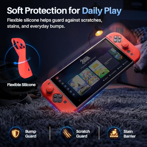 TNP JoyCon Cover for Nintendo Switch 2, Silicone Controller Case, Red | 2-Piece Anti-Slip Skin Set for Left and Right Joy-Con 2 Controllers with Matching Thumb Grip Caps; Controllers Not Included - color: Red