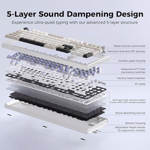 LUMI101 Wireless Mechanical Keyboard,Full-size keyboard with numeric keypad，Tri-Mode BT5.0/2.4GHz/USB-C Hot Swappable Custom Keyboard,RGB Backlit Computer Gaming Keyboards(White Grey Mute Switch) - color: White Mute Switch