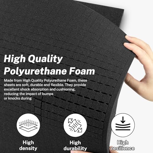 Polyurethane Foam Padding, 16 x 12 x 4 Inch Black Perforated Pick and Pluck Foam Sheets for Tool Box, Camera, Crafts and Storage - size: 16 x 12 x 4 Inch