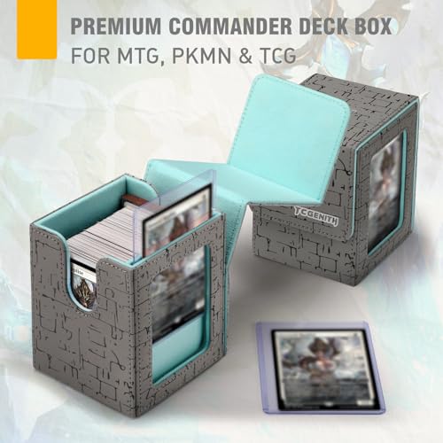 MTG Commander Deck Box with Display Window, Magnetic Closure Card Case Holds 100+ Double-Sleeved Cards, PU Leather TCG Storage Box Compatible with PTCG, Sports & Trading Cards (Gray) - color: Gray