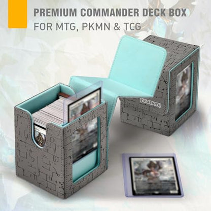 MTG Commander Deck Box with Display Window, Magnetic Closure Card Case Holds 100+ Double-Sleeved Cards, PU Leather TCG Storage Box Compatible with PTCG, Sports & Trading Cards (Gray) - color: Gray