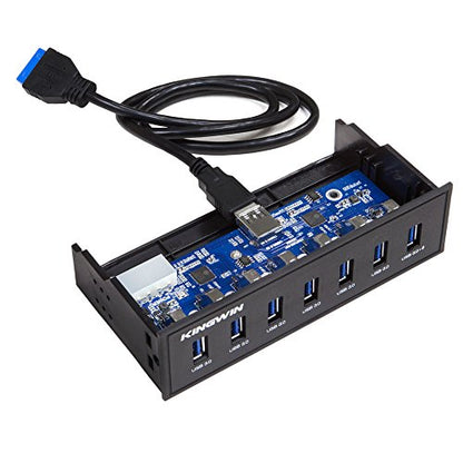 Kingwin Front Panel USB 3.0 Hub 7 Port & One Fast Charging USB 2.1A Charging Port - size: 7 Port USB Hub