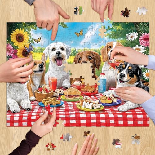 300 Pieces Puzzles for Adult, Dog Jigsaw Puzzles 300 Pieces for Adults Children Seniors, Vibrant Imagery Flower Jigsaw Puzzle, Challenging Activity Game Gift for Family Friends 20.5x15 Inches - style: Dog Party