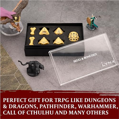 DND Dice Set - Set of 7 Polyhedral Skull & Bone RPG Dice - D20, D12,%D10, D10, D8, D6 & D4 Sided. Cool & Unique Gift for Dungeons & Dragons, Warhammer, D&D, Pathfinder, D and D Accessories. (Yellow) - color: Ancient Bone Yellow, style: 7 RPG Dice Set