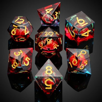 MoKo Liquid Core DND Dice Set 7PCS, Mixed + Gold | Sharp Edge Resin Polyhedral, D20 D12 D10 D8 D6 D4 D%, Gift Box Included, Compatible with Dungeons and Dragons RPG - color: 1 - Mixed + Gold