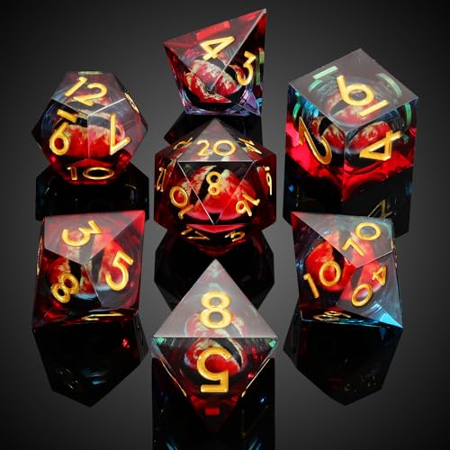 MoKo Liquid Core DND Dice Set 7PCS, Mixed + Gold | Sharp Edge Resin Polyhedral, D20 D12 D10 D8 D6 D4 D%, Gift Box Included, Compatible with Dungeons and Dragons RPG - color: 1 - Mixed + Gold