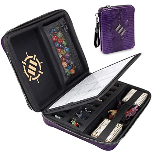 ENHANCE RPG Organizer Case - DnD Binder with Built-in Character Sheet Holder and Erasable Scribe Panel, Dice Rolling Area, Removable Pen Pouch, Miniature Foam Tray, Wrist Strap - color: Dragon Purple