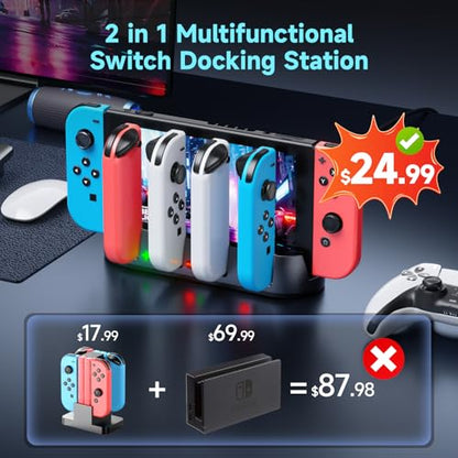 Fenolical Switch Charger Dock Compatible with Nintendo Switch/OLED for PC/Mac, Support 4K/1080P HDMI & USB C Charging, Portable TV Docking Station for Controller Charger (Black)