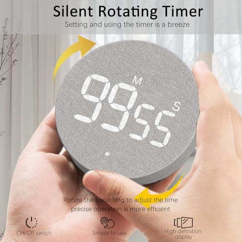 AVINIA Desk Timer for Productivity Magnetic Digital Kitchen Timer Rechargeable Fabric Mesh Cover 99 Mins Countdown/Count Up Stylish Efficana Konah Home Timmer for Cooking (Fabric Gray) - color: Fabric Gray