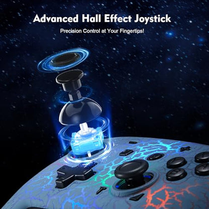 Switch Controller with Hall Joystick, Wireless Switch Pro Controller for Switch/Switch Lite/Switch OLED, 8 Colors Adjustable LED Wireless Remote Gamepad with Unique Crack/Turbo/Motion Control(Grey)