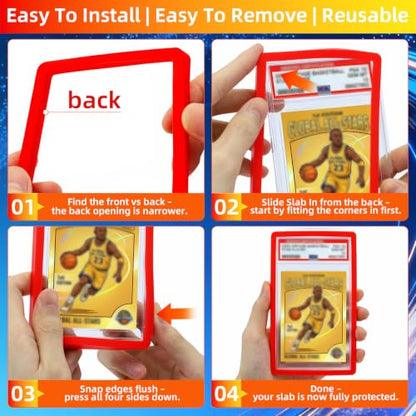 neotidy PSA Slab Guard, PSA Slab Protector for Graded Cards, 6 Pack Silicone Slab Bumper Guard, Edge Protector Frame for PSA Graded Card Cases, Black Blue Yellow Orange Red Purple