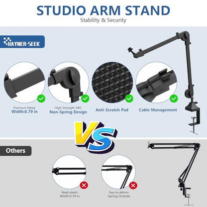 Microphone Boom Arm Stand With 5/8 Inches Connector, Studio Arm Suspension Scissor Adjustable Mic Stand with Heavy Duty Clamp,for Vocal Recording,Gaming,Streaming Podcasting