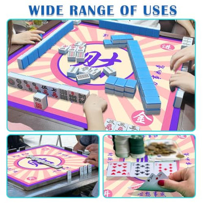 Mahjong Mat, Mahjong Table Mat for Tile Game, 31.5 in x 31.5 in Anti Slip and Noise Reduction Table Cover for Poker Card Board and Dominoes(Purple Pink) - color: A-purple Pink