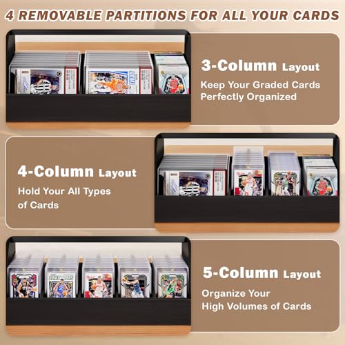 Emfogo Trading Card Display, 3-Tier Card Display Stand with 5-Row Storage, Wooden Graded Card Display with Card Stoppers, Large Capacity Sports Card Display Case for Card Game Collection (Black) - color: Black