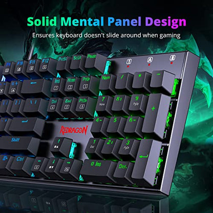 Redragon Mechanical Gaming Keyboard with Red Switches, Wired Keyboard Mechanical with RGB Backlit, Fully Progammable, Durable Aluminum Frame, Anti-Ghosting for PC Windows Mac, K565, Black - color: Navy Blue Black