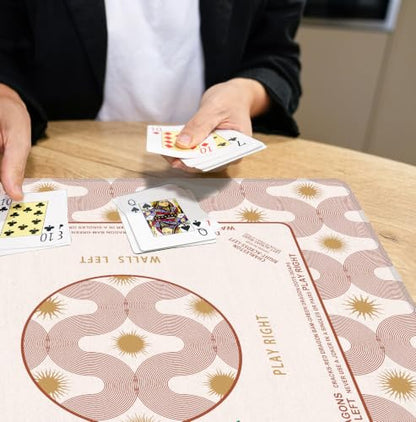 Boho Sun Mahjong Mat 31.5 x 31.5 Inch, Beige Modern Abstract Art Mosaic Sun Geometric Non-Slip Noise Reduction Mahjong Table Mat for American Mah Jong Poker Card Board Games Dominoes - color: Boho Sun