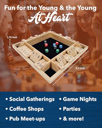 WE Games Shut The Box Wooden Board Game - Classic 4 Player Table Top Math Dice Game, Natural Wood, 8.5 in. Travel Size, 10 Numbers, for Families and Adults (Pack of 2) - color: Natural Wood, size: 8.5 x 8.5 x 1.25 in. (Pack of 2)