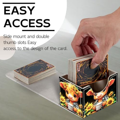 Trading Card Storage Box, Holds 100+ for MTG Cards, Premium PU Leather with Magnetic Closure, Calf Sunflowers And Milk Jugs Durable Deck Box for Magic the Gathering, Trading Card Games - color: Calf Sunflowers And Milk Jugs