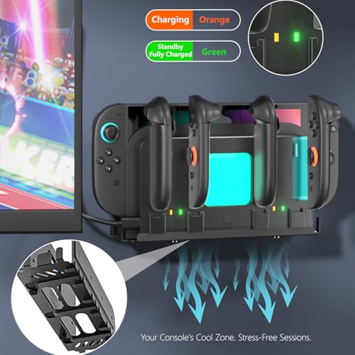 Wall Mount Charging Dock for Nintendo Switch 2 - Charge & Store 4 Controllers, 6 RGB Modes Light, 4-in-1 Multifunction Wall Mount Kit - size: 3 IN 1 Wall Mount