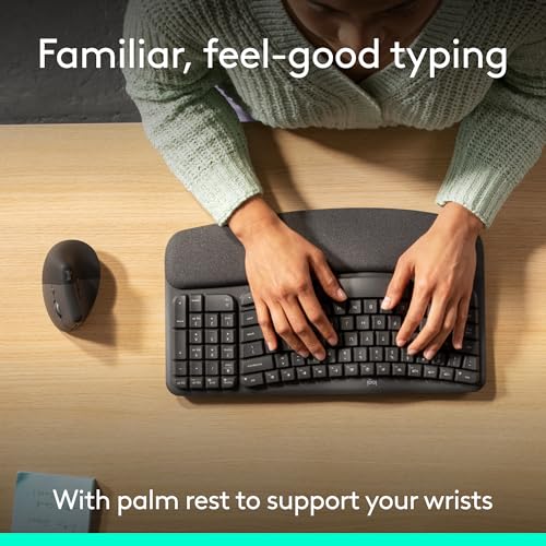 Logitech Wave Keys & Lift Vertical Mouse - Ergonomic Wireless Keyboard and Mouse Combo - with Cushioned Palm Rest, Easy-Switch, Bluetooth, for Multi-OS, Windows/Mac - Graphite - color: Graphite, style: Right-Handed