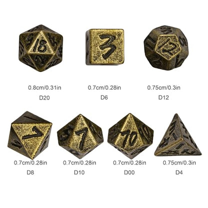 Mini Dice Set with Rune Keychain Case,7PCS Polyhedral Metal Dice Set for DND Role Playing Games(Bronze) - color: Bronze