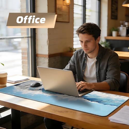 Galdas Gaming Mouse Pad XXL XL Large Long Extended Big Mousepad Non-Slip Rubber Keyboard Desk Pad with Stitched Edges for Laptop Home Office (31.5x11.8x0.08 Inch) … (Painting Waves) - color: Painting Waves