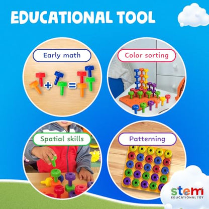 Peg Board Set, Montessori, 33 Pc Plastic, Pegs, Dice, Lacing | Occupational Therapy Toys with Pegs, Dice, Lacing String & Storage Bag, Educational, Sensory - style: Peg Set with Plastic Board (33 pc)