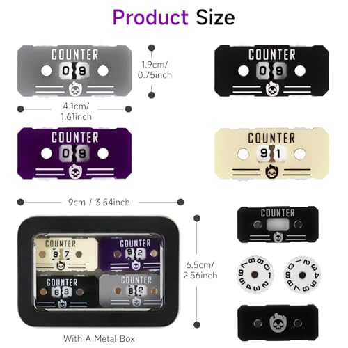 SIXPOINTS 4PCS Twin Digits Life Counters Health Tracker Compatible with Magic The Gathering Commander Deck, LCG/RPG/D&D/MTG/CCG/TCG Gaming Table Games - color: 4pcs Color Mixed-b)