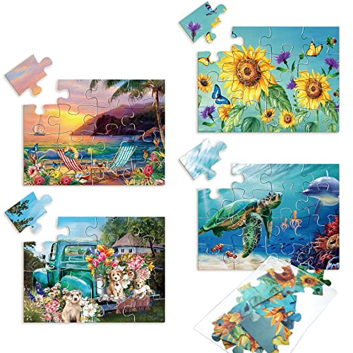 Kathfly 4 Pack 16 Large Jigsaw Puzzles Dementia Alzheimer's Products and Activities for Alzheimer's Cognitive Products Easy Puzzle for The Elderly Seniors with 1 Storage Bag, 4 Style(Classic)