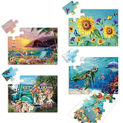 Kathfly 4 Pack 16 Large Jigsaw Puzzles Dementia Alzheimer's Products and Activities for Alzheimer's Cognitive Products Easy Puzzle for The Elderly Seniors with 1 Storage Bag, 4 Style(Classic)