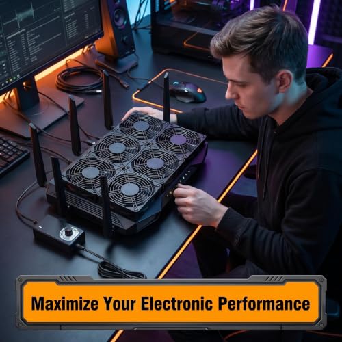 Adjustable Exhaust Fan with AC Plug for 12"-17" PC Notebook Gaming Laptop Server Rack, Greenhouse, Basement, Window Cooling or RT-AC5300 Router Ventilation - size: 14x9.5in cooling pad