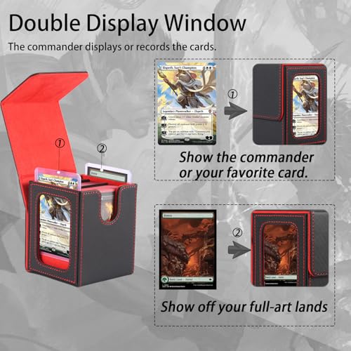 MTG Deck Box, Double Display Window MTG, Commander Deck Box Fits 120+ Single Sleeved Cards, PU Leather Magnetic Closure Card Box with 2 Dividers&2 Toploaders for TCG, CCG, Blue - color: Blue, size: 1 pack