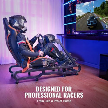 VEVOR Racing Wheel Stand, Racing Cockpit with Wheels for Logitech G923 G920 G29 & Thrustmaster T248P, Heavy Duty Steel Adjustable Cockpit, Max Load 330 LBS - style: Large Base with Wheels