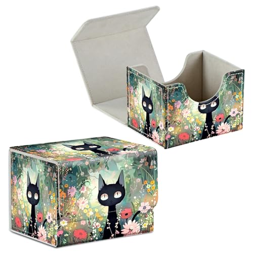 Card Deck Box for Trading Cards Commander Deck Box Card Storage Box with Strong Magnet Magic Premium Gathering Deck Box Cover for TCG CCG Magic Cards,Black Cat Among Flowers - color: Black Cat Among Flowers, size: A Card Case