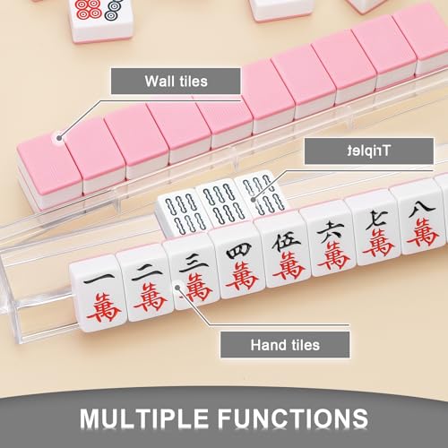 Mahjong Racks with Pushers 4PCS Set Majiang Tile Holder Acrylic Mahjong Racks Accessories and Gifts - color: Clear