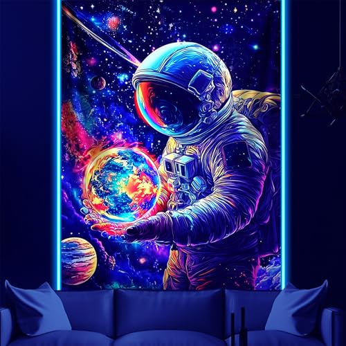 NYZE Astronaut Space Tapestry for Bedroom, Glow in the Dark Room Decor Wall Tapestries, Cool Galaxy Planet Wall Hanging, Wall Hanging for Men Guys Gamer Room Dorm Living Room 44x60 in - color: A-Astronaut, size: 44"L x 60"W