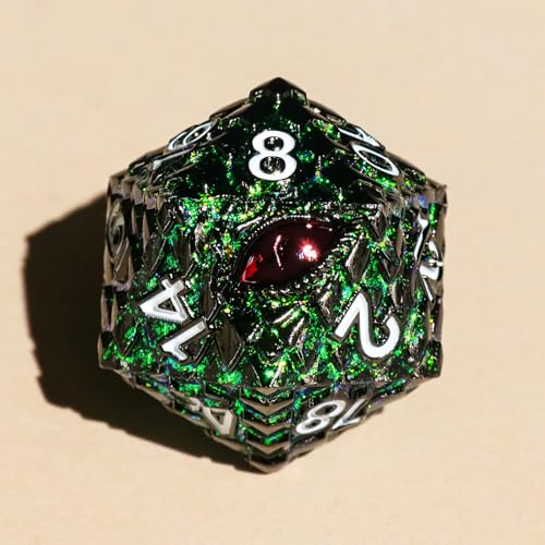 Metal Dice Set D&D,7 PCS Dragon Scale Metallic DND Dice Set,Dragon Eye Metal Dice with Grogeous Gift Case for Dungeons and Dragon Tabletop Game (Glitter Green Dragon Scale & Red Eye) - color: Glitter Green Dragon Scale & Red Eye