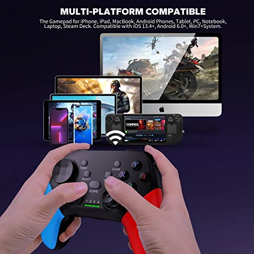 arVin Game Controller for iPhone/iOS/Android/PC/Steam Deck with Phone Holder, Turbo, Wireless Gamepad Joystick for iPhone 15/14/13/iPad/MacBook/Samsung Galaxy/Tablet, Call of Duty, Apex -Direct Play - color: Red&Blue