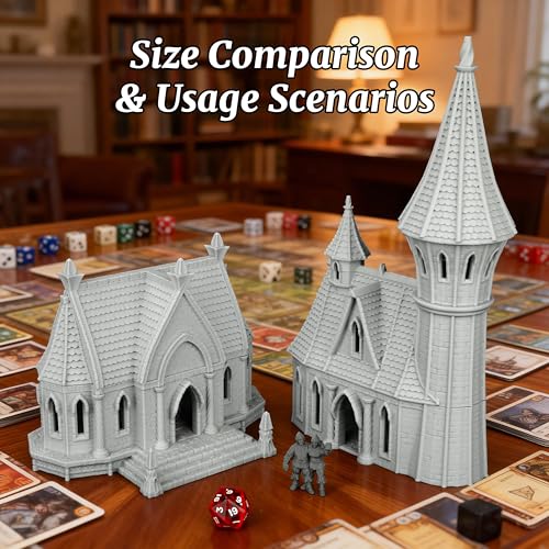 RPG Terrain TTRPG Scenery - 25mm Scale Unpainted Gothic Spire Tower & Arched Chapel, Detailed Stone Buildings for Dungeons and Dragons & Wargame - City Building 2 (AF1104 H) - color: Af1104 H City Building 2