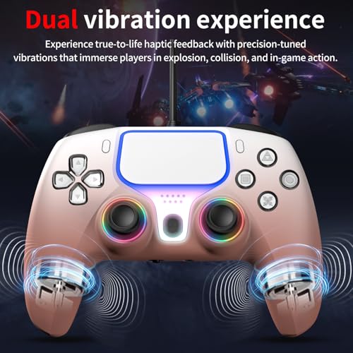 NBCP Wired PS5 Controller for PlayStation 5, PS4, PC/Steam Gamepad | Dual Vibration and Hall Effect Triggers,6-Axis Gyroscope,Turbo Function and 3.5mm Headphone Jack Rose Gold - color: Rose Gold