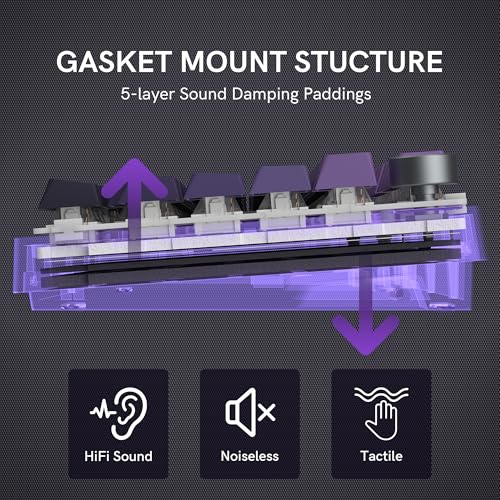 COSTOM WK75 75% Wireless Gaming Mechanical Keyboard Gasket Structure | BT5.0/2.4GHz/USB-C, Hot Swappable Pre-lubed Custom Linear Switches, RGB Backlit Keyboard for PC/Laptop/Xbox/PS4/PS5 (Purple) - color: Purple
